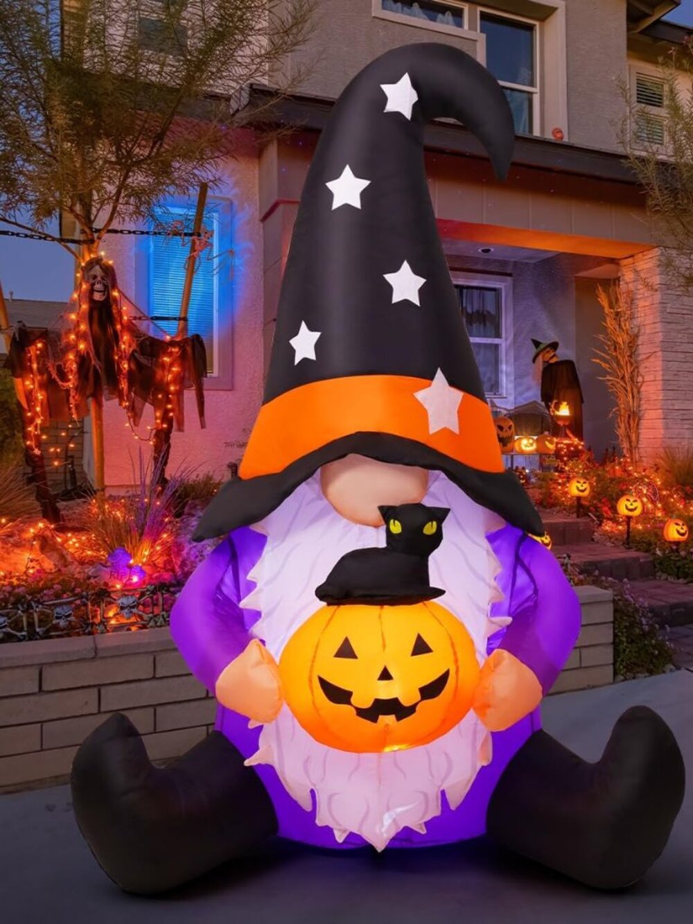 5 FT Halloween Gnomes Inflatables Outdoor Decorations, Gnome with Pumpkin Blow U